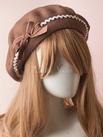 Sweet Lolita Hat Wool Bow Pom Pom Lolita Beret - Lolitashow.com