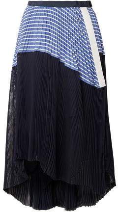 Pique And Organza-trimmed Striped Cotton-poplin Skirt