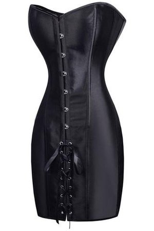 Atomic Black Satin Lace Up Long Corset Dress | Atomic Jane Clothing