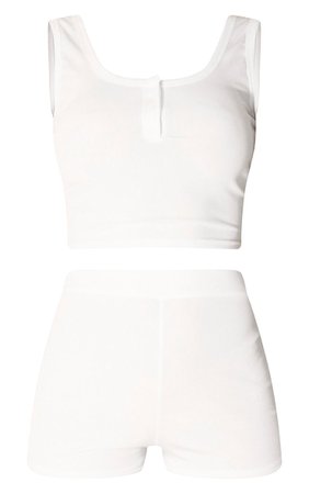 White Rib Button Down Shorts PJ Set | PrettyLittleThing USA