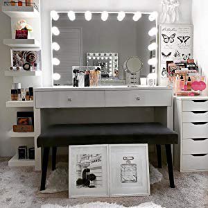 Amazon.com : Large Vanity Makeup Mirror with Lights, Hollywood Lighted Dressing Tabletop Mirror or Wall Mounted Beauty Mirrors with 15 pcs Led Bulbs, Detachable 10X Magnification Spot Cosmetic Mirror Included : Beauty