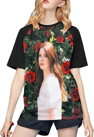 Lana Singer Del Rey T-Shirt Women's Graphic Print Round Neck T Shirt Short Sleeve at Amazon Women’s Clothing store