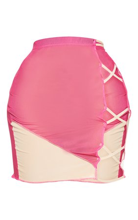 Shape Hot Pink Mesh Panel Side Bodycon Skirt | PrettyLittleThing CA