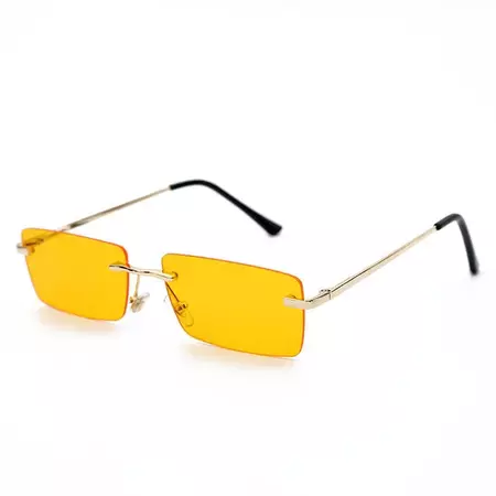 Calanovella Stylish Rectangle Two Toned Rimless Sunglasses for Men Women Fashionable Square Vintage Eighties Retro Small Punk Yellow Gradient Tinted Cool Glasses light yellow,yellow,gray pink,purple pink,brown,black,champagne,blue,purple