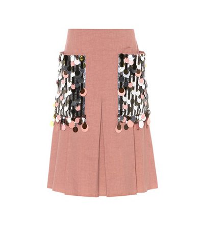 Embellished silk and cotton skirt