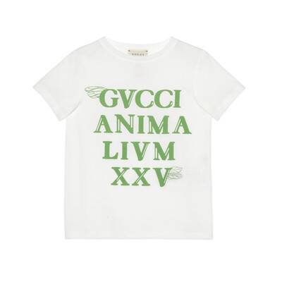 White Cotton Children's Canvas Menagerie T-Shirt | GUCCI® US