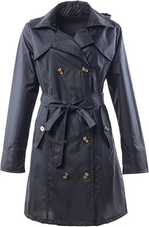 QZUnique Women's Waterproof Packable Rain Jacket Double Breasted Poncho Raincoat Black,One size