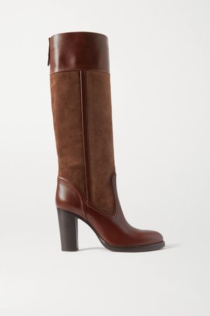 Brown Emma suede and leather knee boots | Chloé | NET-A-PORTER