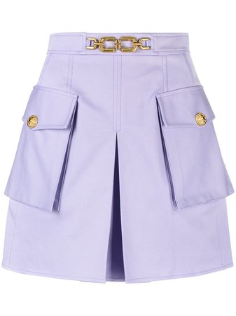 Elisabetta Franchi logo plaque straight short skirt purple GO47111E2 - Farfetch