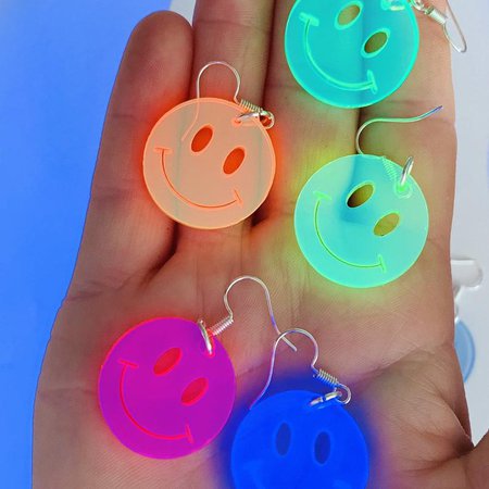 Neon smiley face shape acrylic earrings striking uv glow in | Etsy