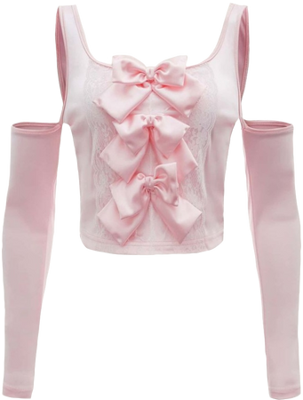 light pink corset top with bows, arm warmers and lace