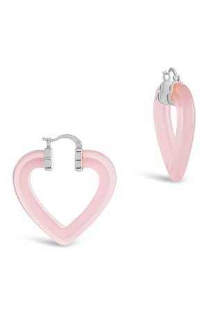 Sterling Forever | Rhodium Plated Pink Lucite Heart Drop Earrings | Nordstrom Rack