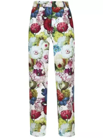 Floral-appliqué split-hem flared pants in white - Magda Butrym