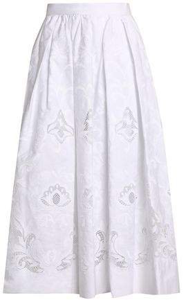 Pleated Broderie Anglaise Cotton-blend Midi Skirt