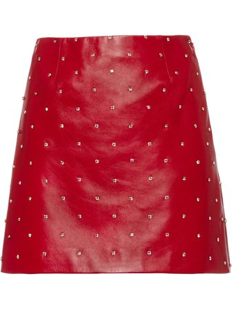 Miu Miu Crystal Embellished Leather Skirt - Farfetch