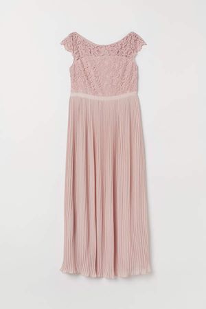 H&M+ Pleated Long Dress - Pink