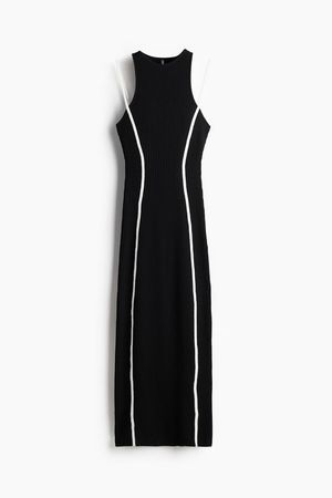 Rib-knit Bodycon Dress - Round Neck - Sleeveless -Black/cream -Ladies | H&M US
