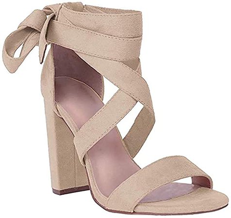 Amazon.com | Huiyuzhi Womens Lace Up High Heeled Sandals Chunky Block Ankle Strappy Pumps Dress Party Shoes | Heeled Sandals