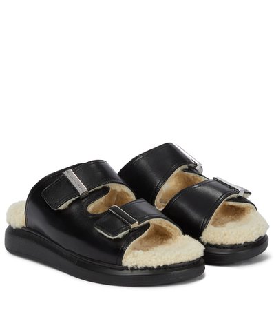 Alexander McQueen - Shearling-trimmed leather sandals | Mytheresa