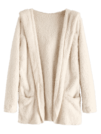 Fluffy Hooded Open Front Teddy Coat