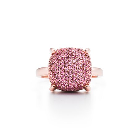 Paloma's Sugar Stacks ring in 18k rose gold with pink sapphires. | Tiffany & Co.