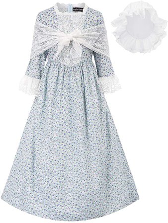 Amazon.com: Colonial Girls Dresses 19ths Prairie Pioneer Pilgrim Costume Blue Size 6Y: Clothing
