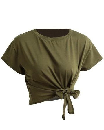 Dark Olive Green Cropped Tied Tee