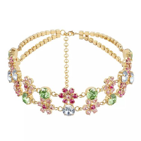 Gold plated multi coloured flower double Crystal choker necklace — Sorcha O'Raghallaigh