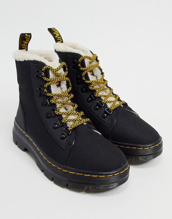Dr Martens tract teddy lined boots in black | ASOS
