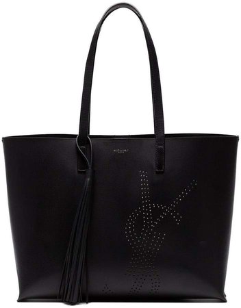Black Logo Leather Tote Bag