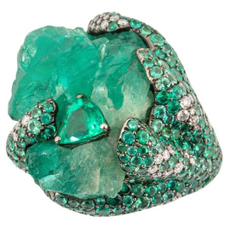 Olympus Art Certified Unique Art, Natural Emerald Power Ring For Sale at 1stDibs