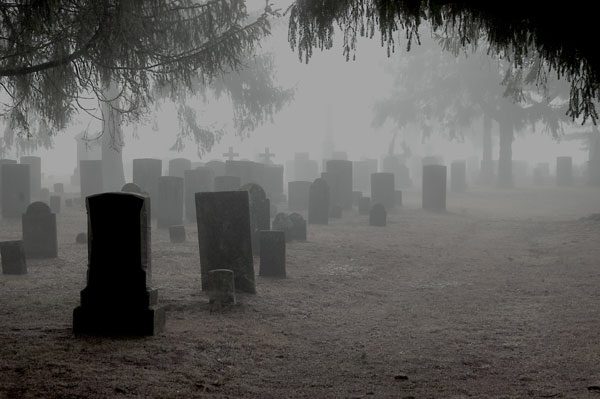 misty graveyard cemetery