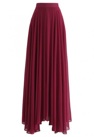 Timeless Favorite Chiffon Maxi Skirt in Wine - Retro, Indie and Unique Fashion