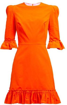 The Vampire's Wife - Festival Ruffle Trimmed Cotton Corduroy Dress - Womens - Orange