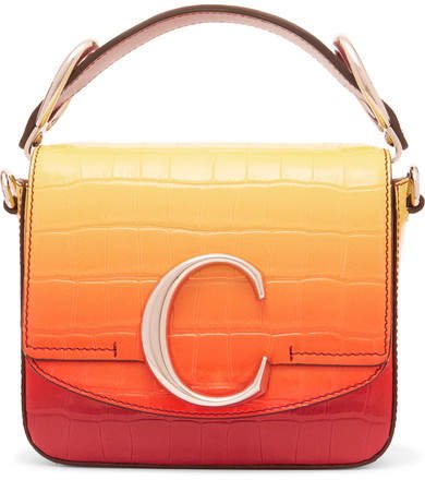 C Ombré Croc-effect Leather Shoulder Bag - Yellow