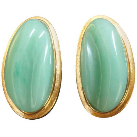 1970s Burle Marx Forma Livre Jade Green Chrysoprase Gold Clip-On Earrings For Sale at 1stdibs