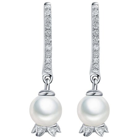 Fei Liu Pearl Diamond 9 Karat White Gold Hoop Earrings For Sale at 1stDibs