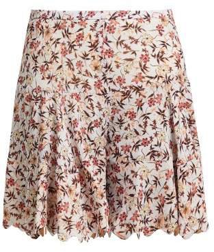 ChloÃ© ChloA - Floral Print Scallop Edge Tiered Georgette Shorts - Womens - Grey Print