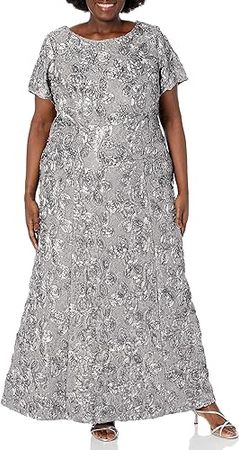 Amazon.com: Alex Evenings Women's Long Rosette Lace Cap Sleeve Gown : Clothing, Shoes & Jewelry