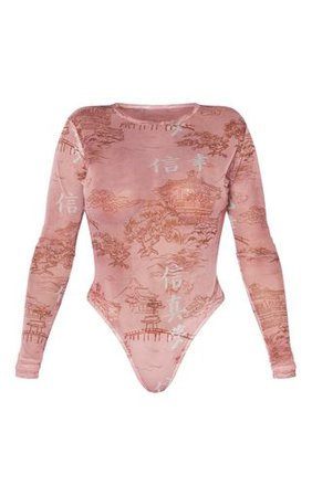 Shape Rose Oriental Mesh Long Sleeved Bodysuit | PrettyLittleThing