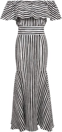 Lilli Jahilo Sara Striped Cotton Off Shoulder Dress