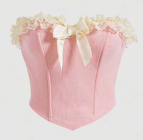 pink and white bow corset top
