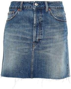 Frayed Two-tone Denim Mini Skirt