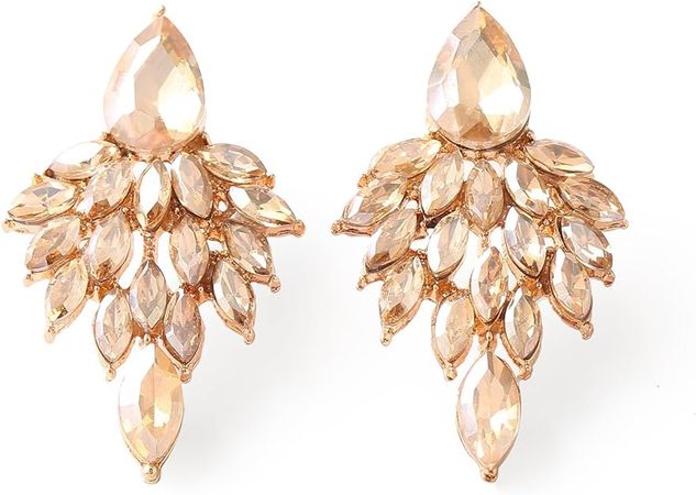 Amazon.com: ATIMIGO Champagne Rhinestone Cluster Drop Earrings Elegant Crystal Statement Earrings Bridal Wedding Prom Earrings for Women: Clothing, Shoes & Jewelry