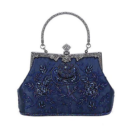 Women's Handbag Vintage Rose Embroidered Beaded Sequin Evening Bag Wedding Party Clutch Purse (Black): Handbags: Amazon.com