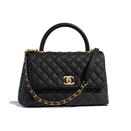 Grained Calfskin & Gold-Tone Metal Black Flap Bag with Top Handle | CHANEL