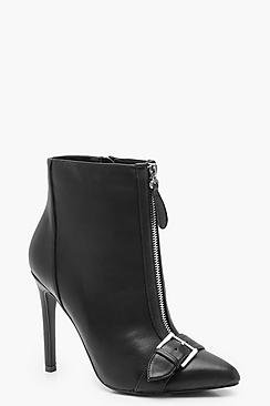 Pointed Toe Buckle Stiletto Shoe Boots