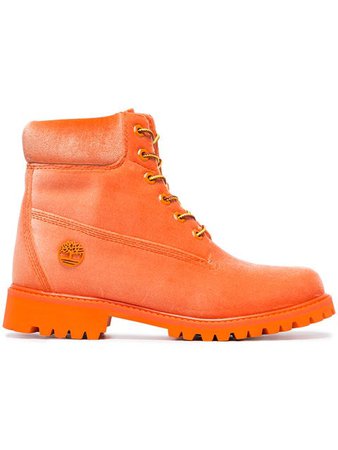 Off-White x Timberland orange velvet boots $573 - Buy Online - Mobile Friendly, Fast Delivery, Price