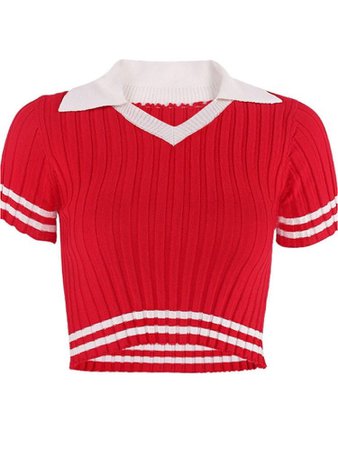 Red and white short-sleeve polo sweater