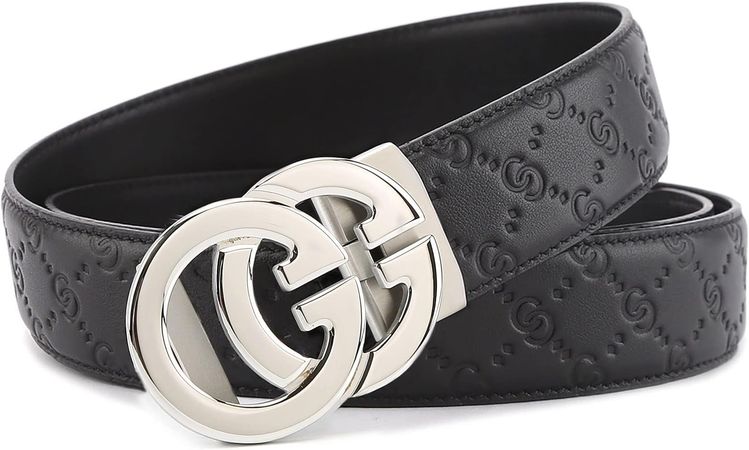 Amazon.com: KLWINO Men's Luxury Design Soft Leather Belt with Automatic Buckle Ratchet Dress Belt, Adjustable Length (Adjustable from 20" to 44" Waist, Embossing-Black Gold) : Clothing, Shoes & Jewelry